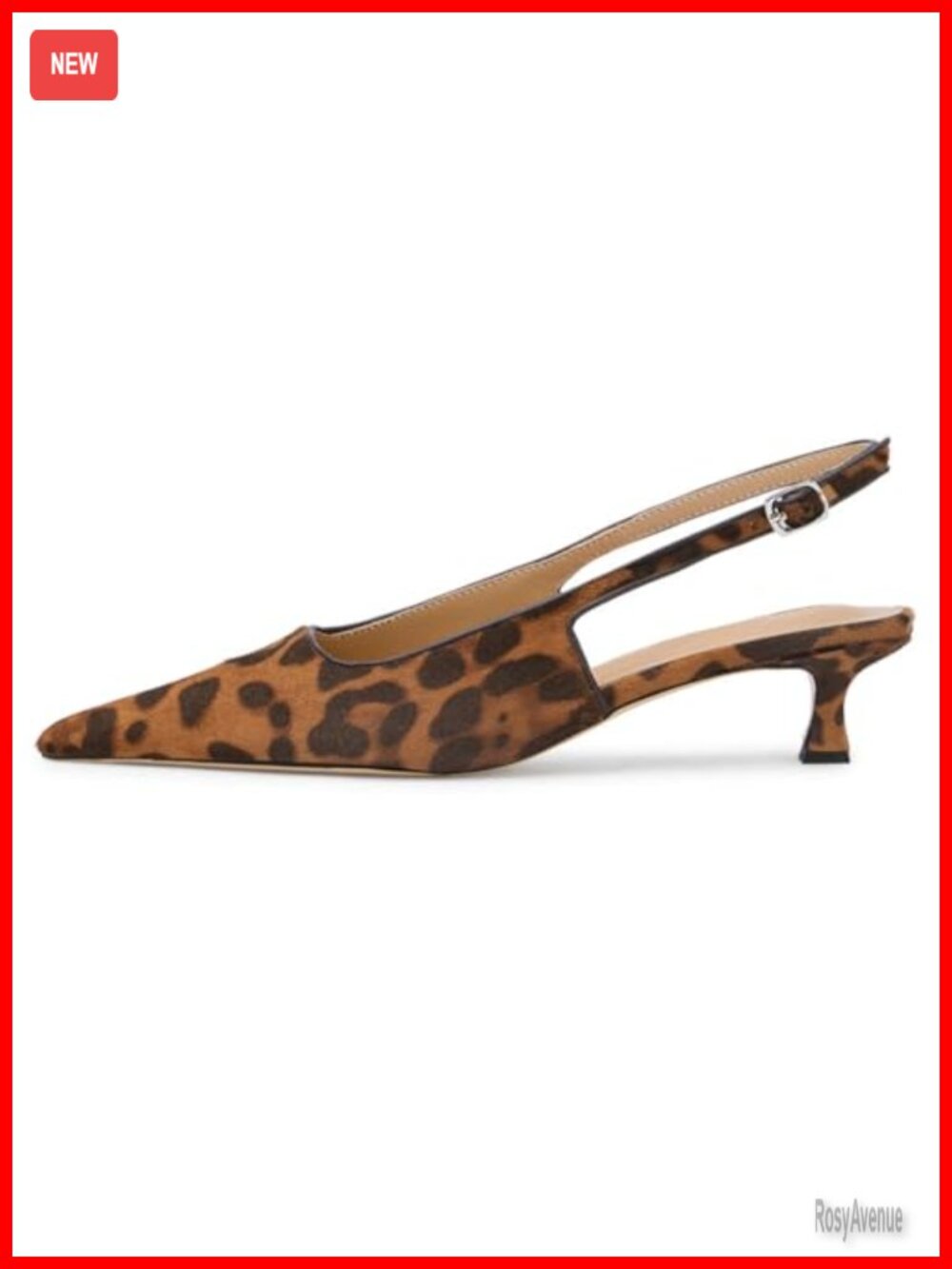 Kitten Heel Slingback Pumps Pointed Toe Synthetic Rubber Sole Buckle